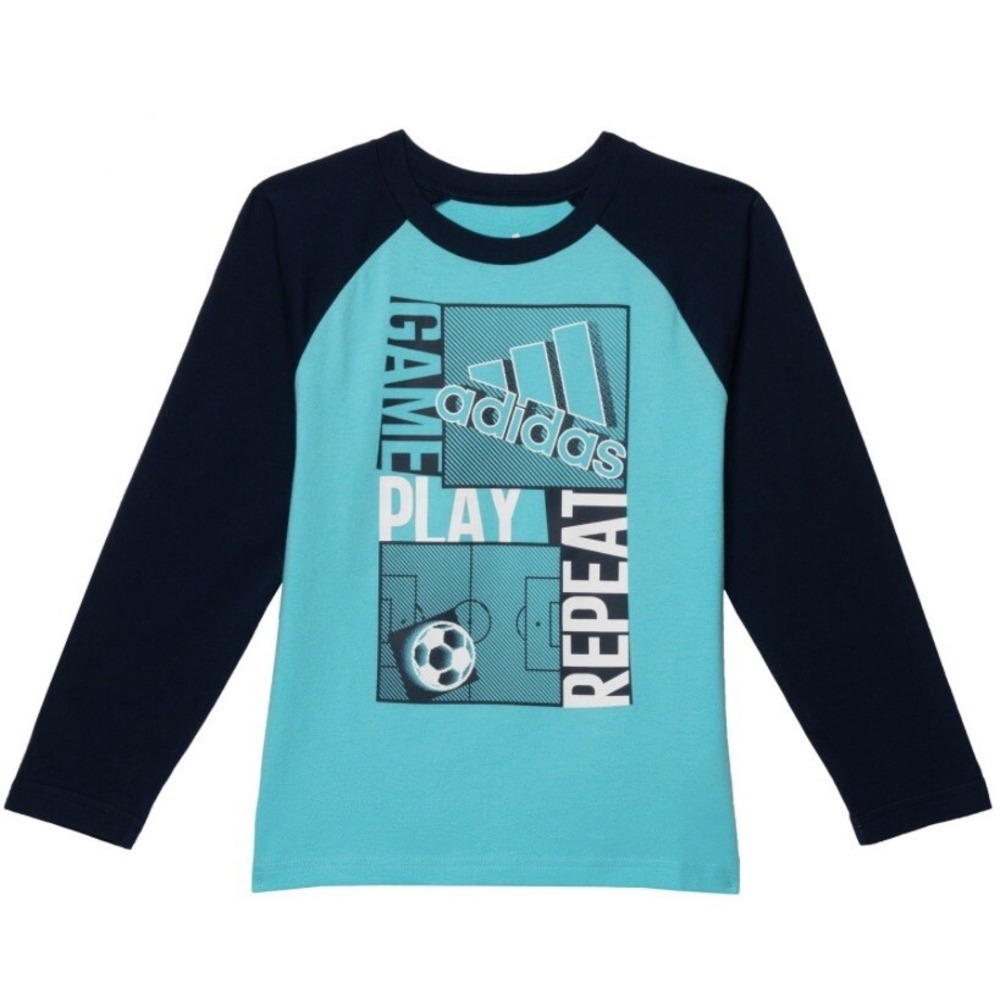 Adidas Boys Raglan Tee 7 Long Sleeve New with Tags Pulse Aqua Soft Breathable